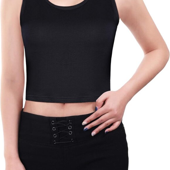 Women Crop Tank Top Basic Sleeveless Sports Crop 4 Pack Small Pink Blue - Picture 4 of 6